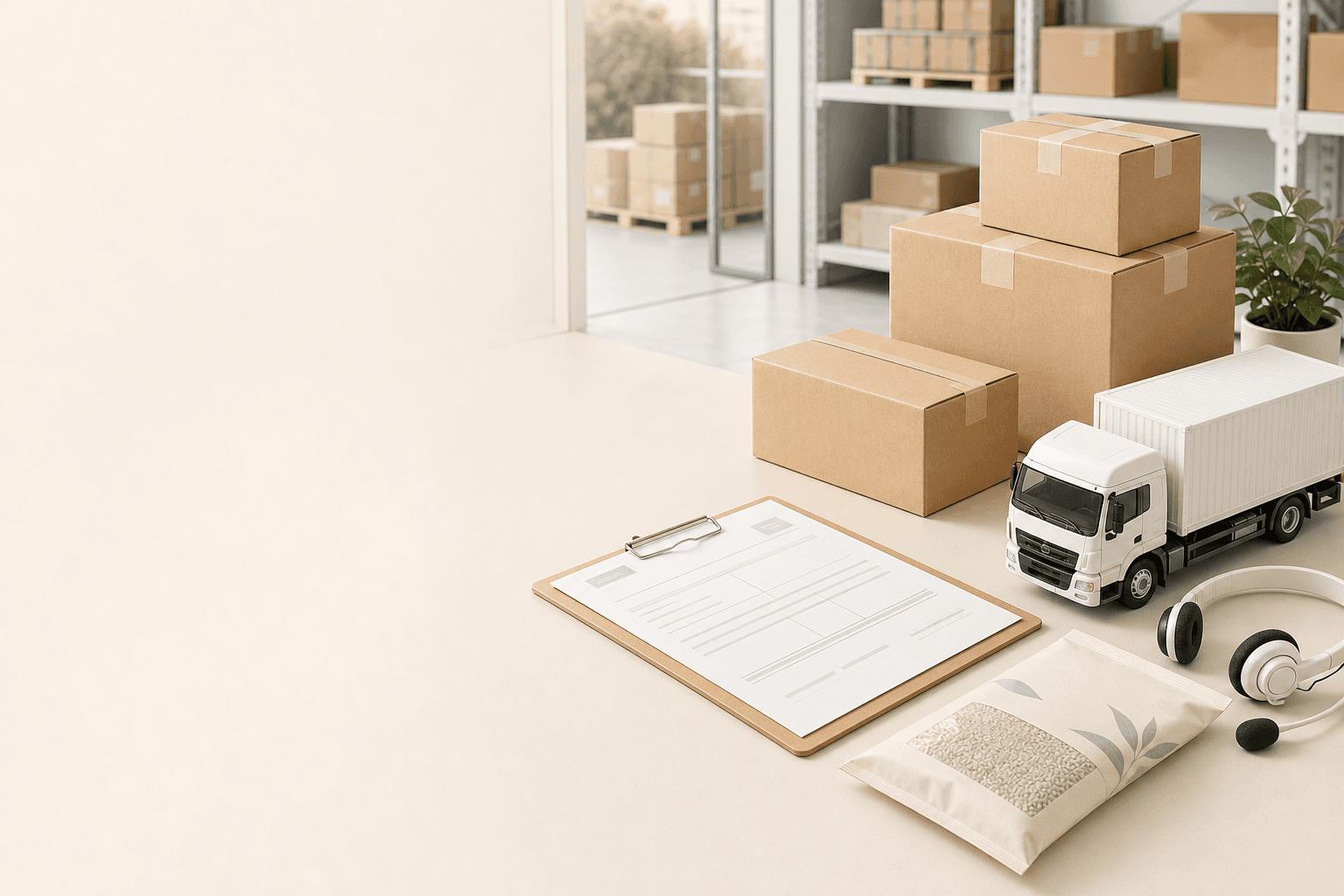 Illustration showing packed cartons, shipment coordination and reorder support