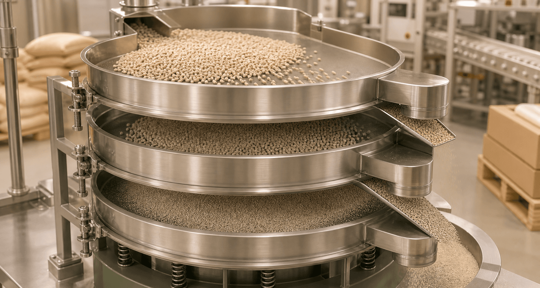 Illustration of cat litter particles being screened by size