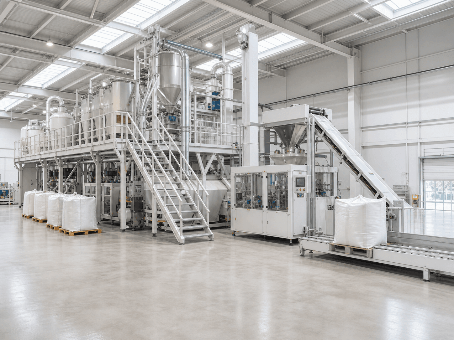 Illustration of equipment used in cat litter production and packaging