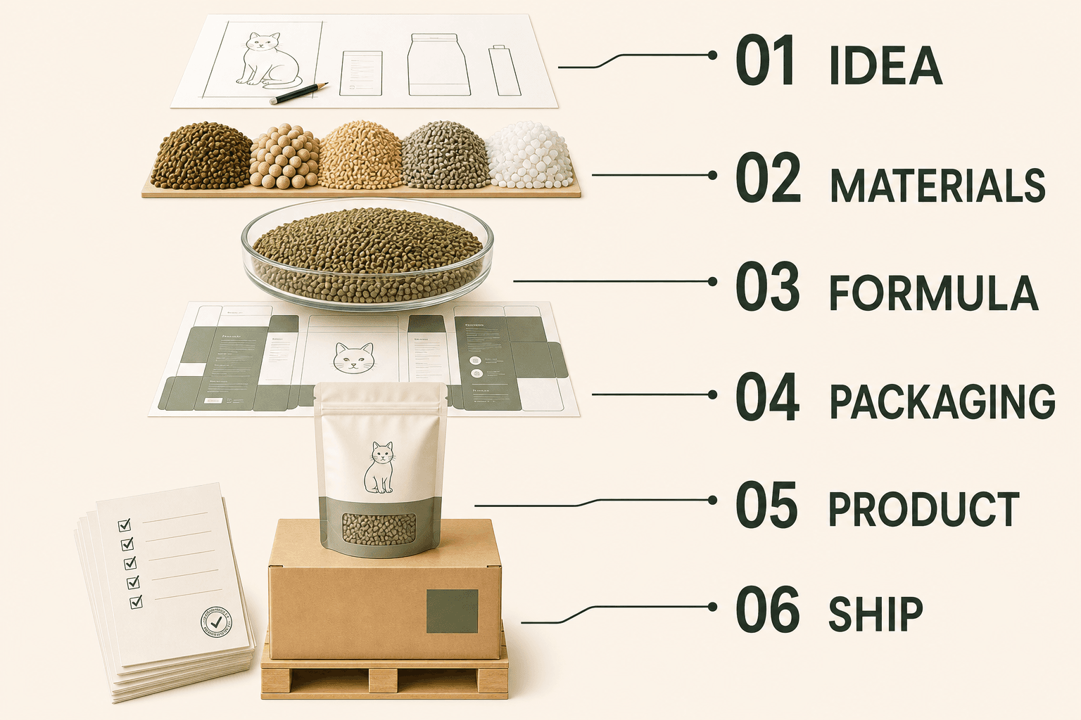 Illustration of an OEM and ODM project moving from the product brief to dispatch