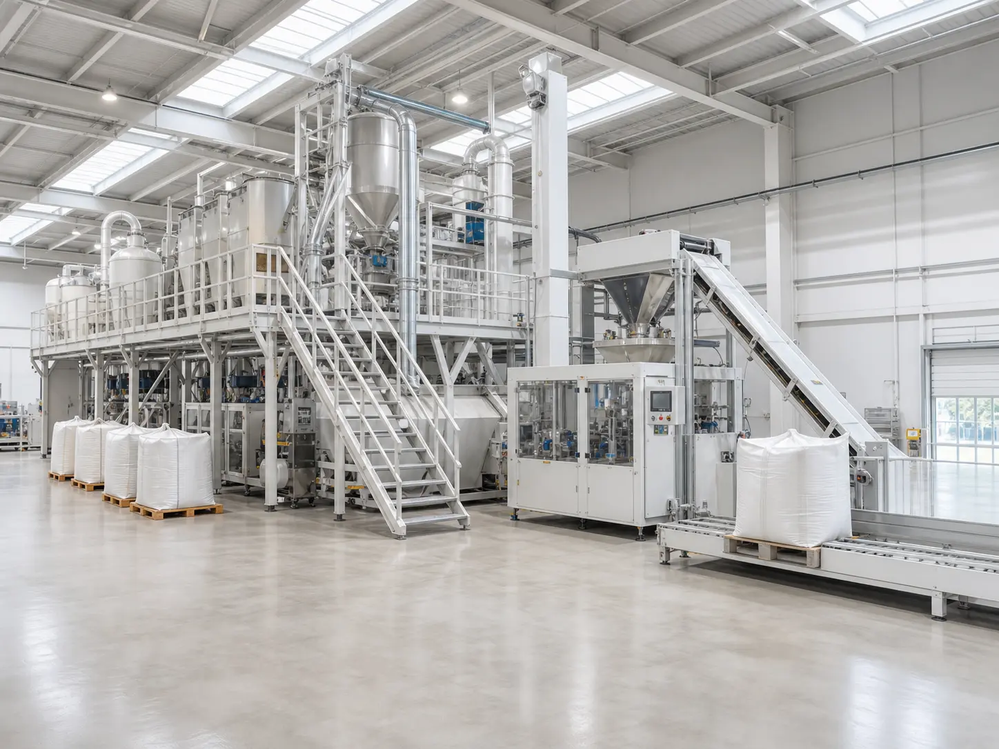 Illustration of equipment used in cat litter production and packaging