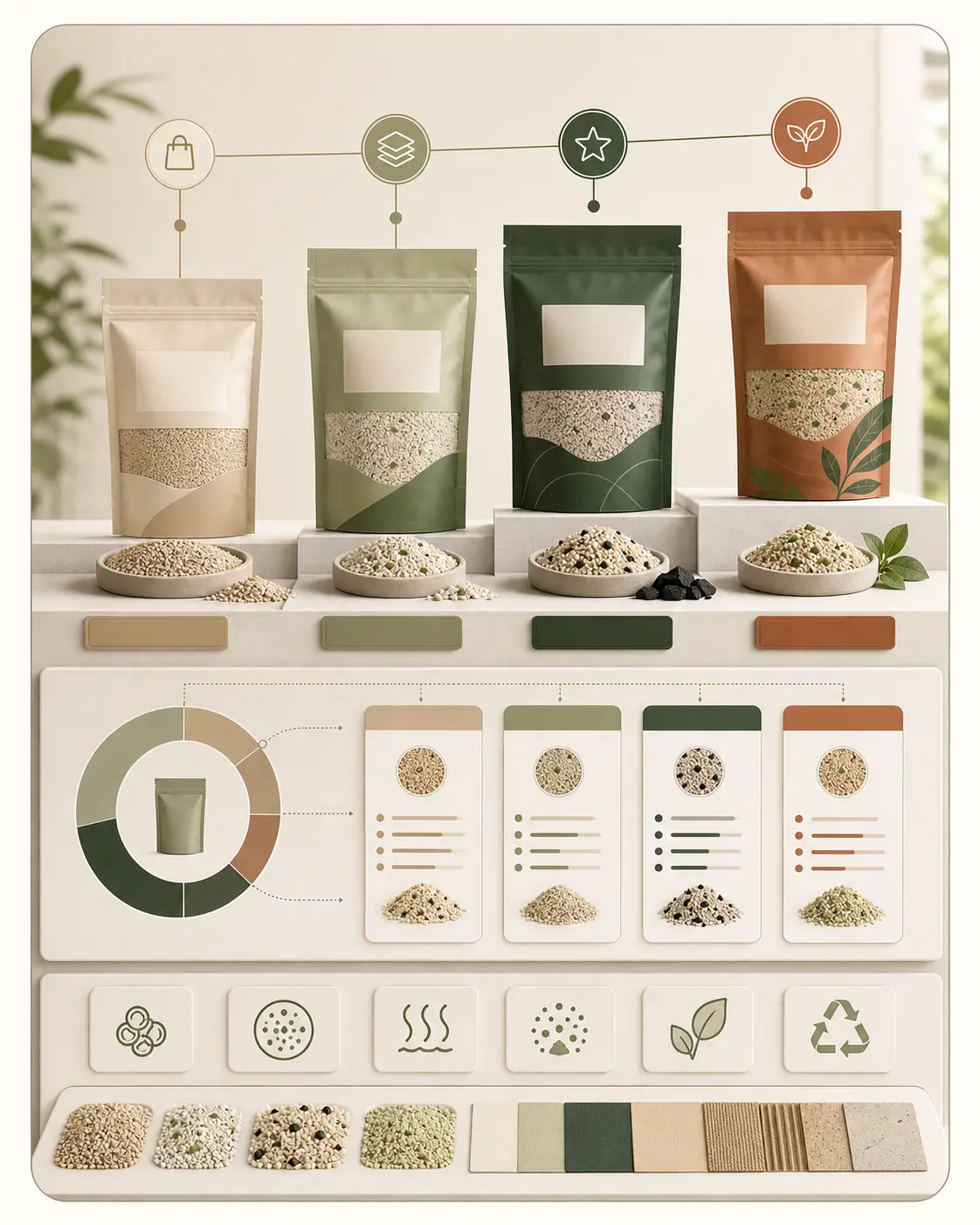 Illustration showing value, everyday, premium and specialist options in a private-label cat litter range