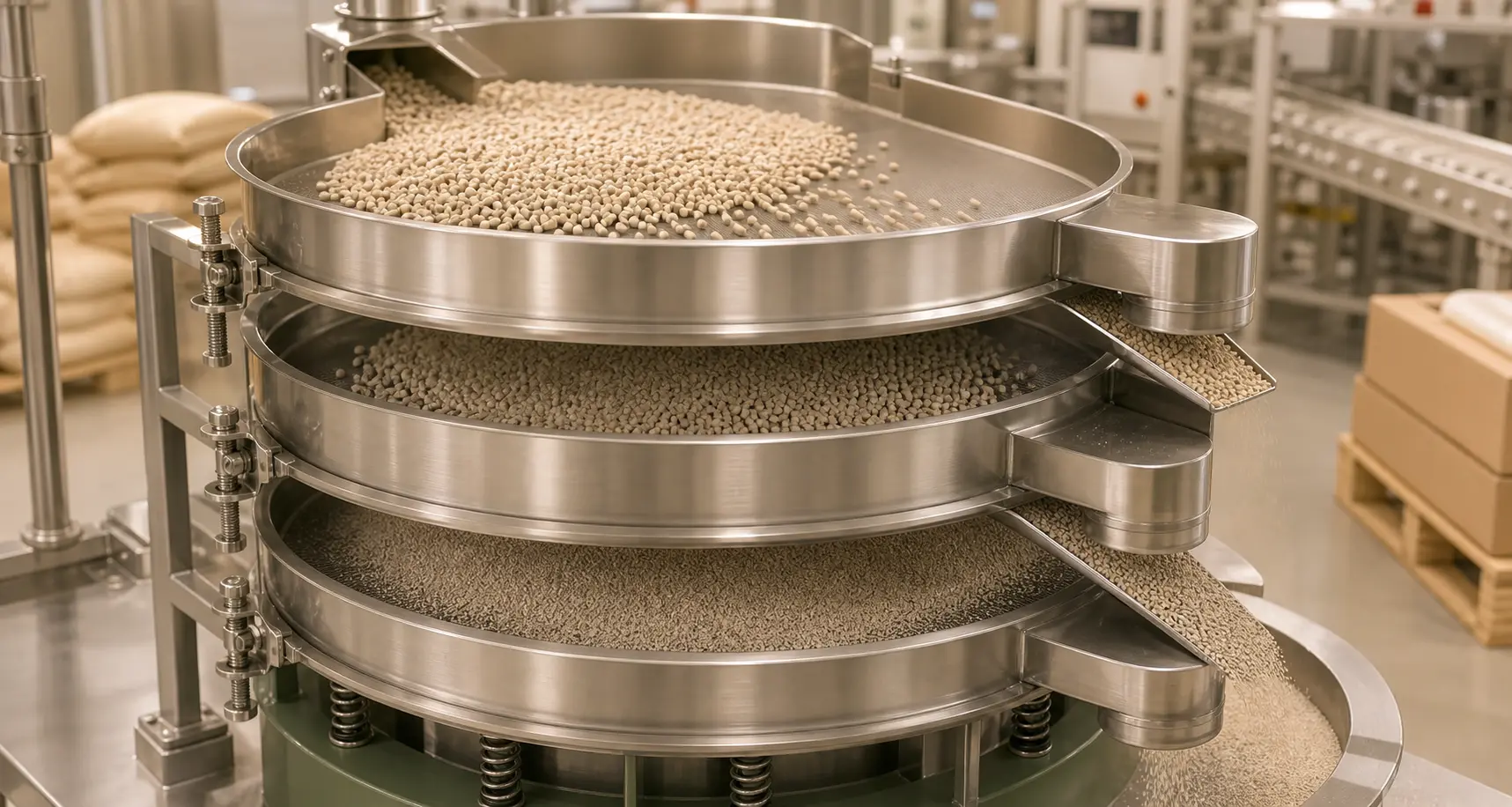 Illustration of cat litter particles being screened by size