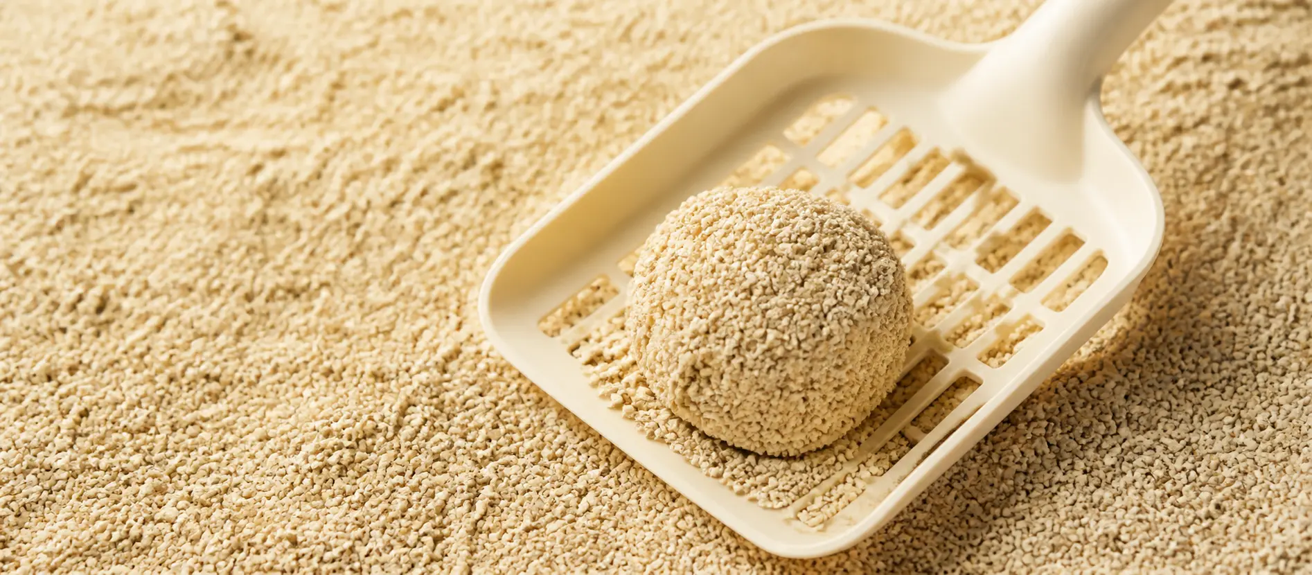 Compact clump of cat litter resting in a litter scoop