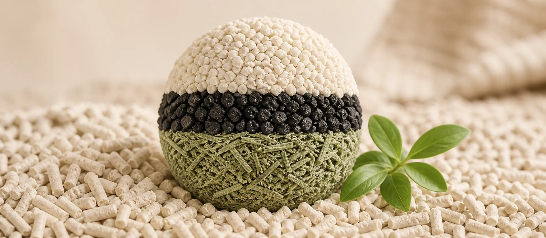 Layered mineral, activated carbon, and plant-fiber litter materials